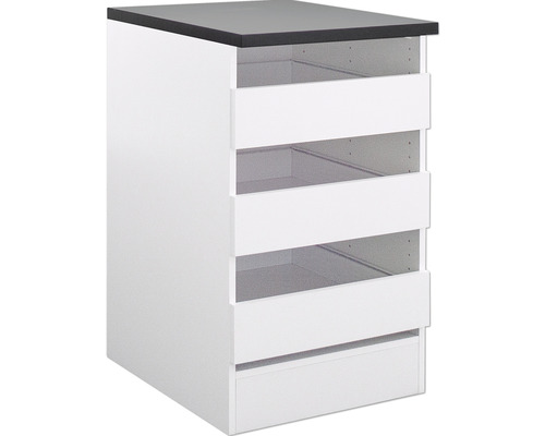 Witte ladekast met vijf laden en donker blad