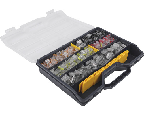 Doos met verschillende transparante en gekleurde lasklemmen