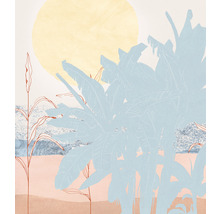 Decoratieve illustratie met plantenmotief en zon