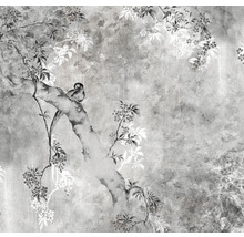 Behang met boom, vogel en bloemen
