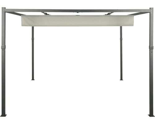 Metalen tuinpaviljoen met intrekbaar zijpaneel