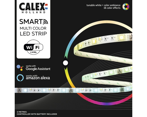 Calex Holland slimme meerkleurige ledstrip met Google Assistant- en Amazon Alexa-compatibiliteit