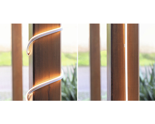 Flexibele ledverlichting op houten paal, twee installatiemogelijkheden