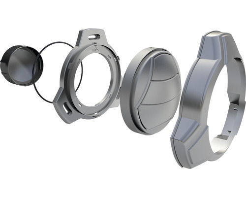 Explosietekening van een gehoorbeschermer in afzonderlijke onderdelen