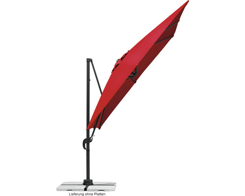 Rode zweefparasol met stalen frame en plaatstandaard