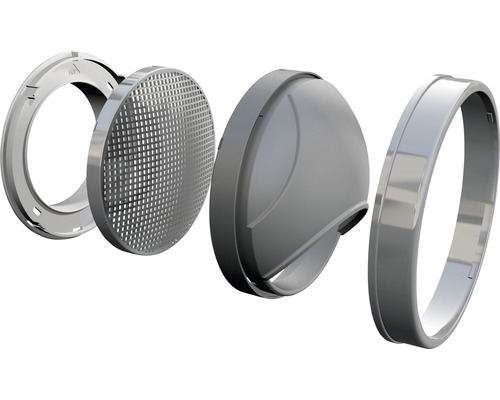 Explosietekening van een ronde schotelklep met zeef