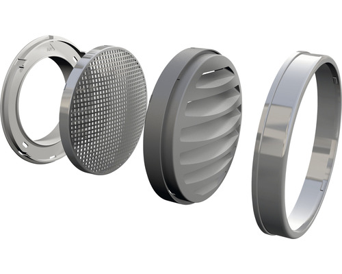 Afzonderlijke onderdelen van een ronde schotelklep voor ventilatiesystemen