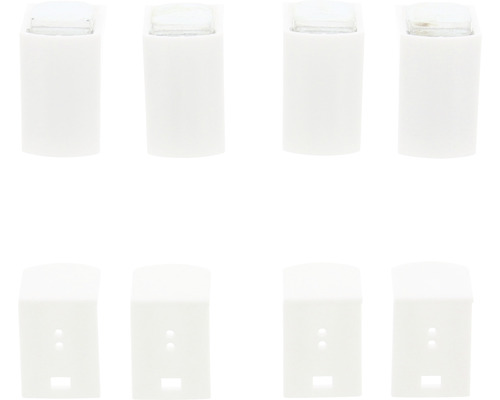 Acht witte blinde pluggen voor meubels