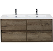 Wastafelonderkast met dubbele wasbak en houtlook