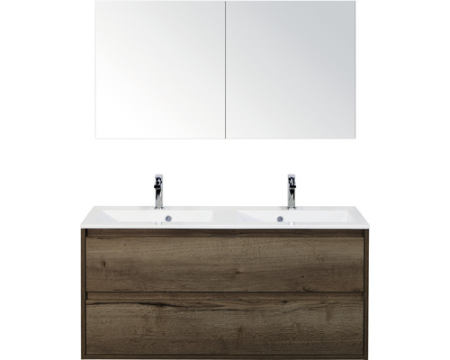 SANOX Badkamermeubelset Porto met spiegelkast en dubbele wastafel 120,5 cm tabacco SANOX Badkamermeubelset Porto met spiegelkast en dubbele wastafel 120,5 cm tabacco