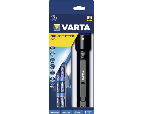 Varta Night Cutter F40 zaklamp met batterijen in verpakking