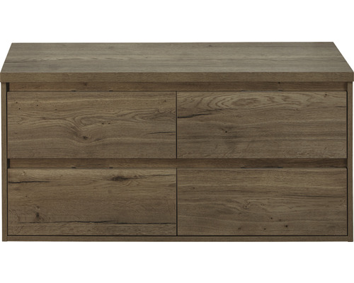 SANOX Badkamermeubel Pulse 120 cm - 4 laden tabacco incl. tabacco bovenblad Wastafelonderkast met vier laden in houten design