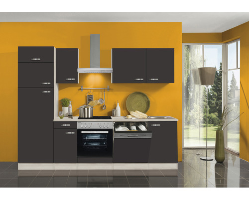 OPTIFIT Keukenblok met apparatuur Faro220 antraciet mat 270x60 cm Complete keuken met hangkasten, spoelbak, vaatwasser, afzuigkap en elektrische apparaten