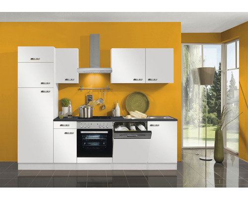 OPTIFIT Keukenblok met apparatuur Lagos286 wit mat 270x60 cm Lichte keuken met witte kasten, gootsteen, vaatwasser en oven