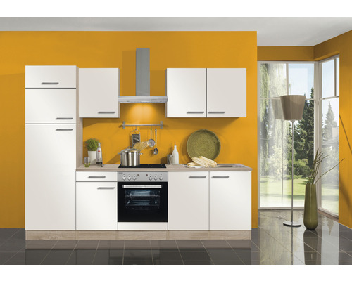 OPTIFIT Keukenblok met apparatuur Dakar286 wit mat 270x60 cm Keuken met witte kasten, afzuigkap en kookplaat