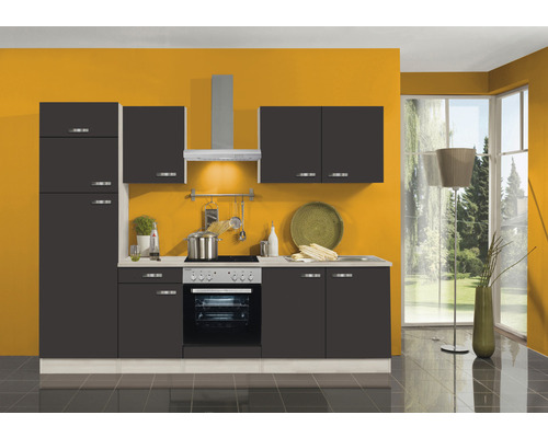 OPTIFIT Keukenblok met apparatuur Faro220 antraciet mat 270x60 cm Complete keuken met hang- en onderkasten en afzuigkap.