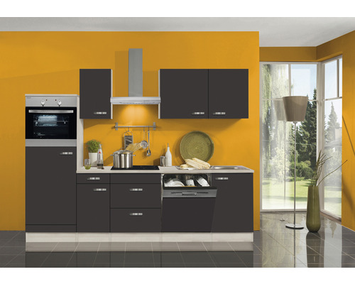 OPTIFIT Keukenblok met apparatuur Faro220 antraciet mat 270x60 cm Complete inbouwkeuken met elektrische apparaten, spoelbak en vaatwasser