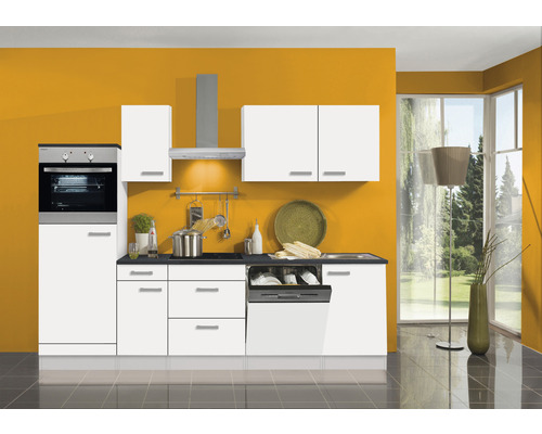 OPTIFIT Keukenblok met apparatuur Oslo214 wit mat 270x60 cm Moderne keuken met witte kasten, vaatwasser en oven