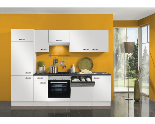 OPTIFIT Keukenblok met apparatuur Lagos286 wit mat 270x60 cm Lichte keuken met witte kasten, spoelbak, vaatwasser en oven