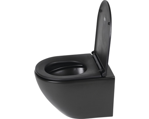 DIFFERNZ Hangend toilet rimless compact mat zwart incl. softclose wc-bril Wandcloset met diepspoeling, open spoelrand en omhooggeklapte toiletbril