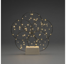 Decoratieve lichtgevende bol van metaal met houten voet en warmwitte LEDs