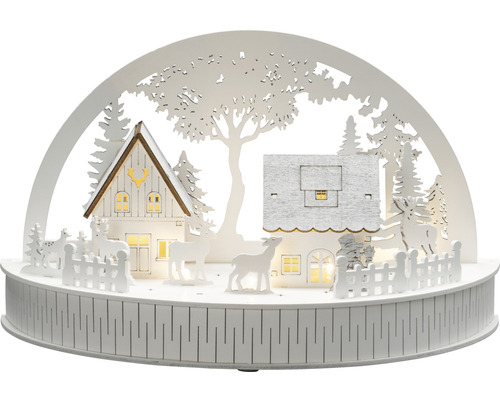 Kerstlichtdecoratie met huizen, bomen en herten van hout