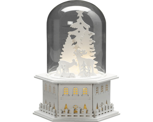 Decoratieve sneeuwbol met huis, kerstbomen en dierenfiguren voor sfeervolle kerstdecoratie
