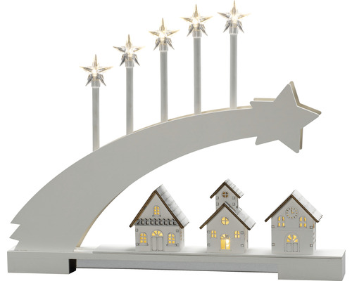 Kerstkandelaar met sterren en huizen