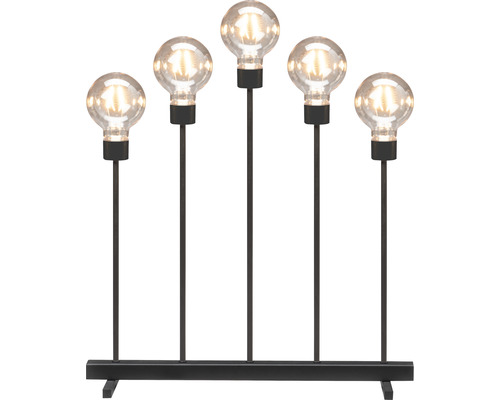 Decoratieve lamp met vijf gloeilampen op een voet