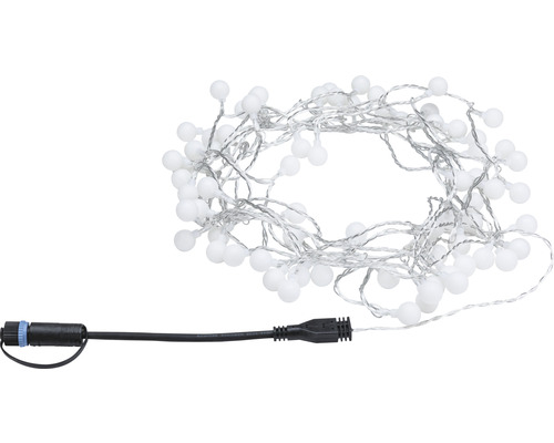 Lichtsnoer met witte bolletjes en zwarte kabel