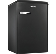 Zwarte koelkast van het merk Amica met handgreep