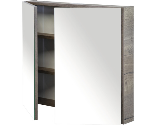 Geopende spiegelkast met planken