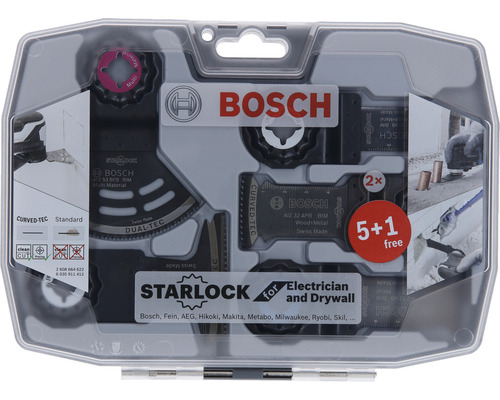 Bosch Starlock Elektricien en Gipsplaat set met diverse zaagbladen in een transparante kunststof verpakking