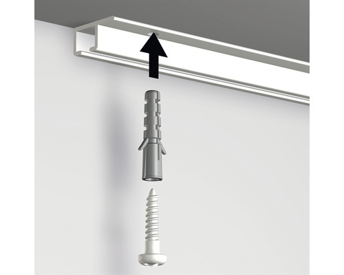 Bevestiging van een gordijnrail met plug en schroef