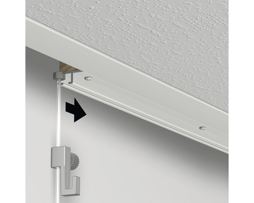Detailopname van een galerijrail met ophangsysteem voor wandmontage
