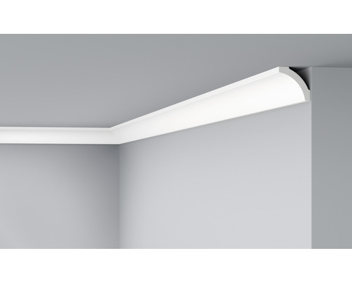 DECOFLAIR Sierlijst plafond Profipack D20 5x5x200 cm 6 stuks Hoek van een kamer met aangebrachte witte sierlijst