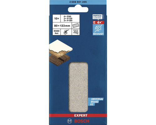 Bosch Expert schuurnet set met verschillende korrelgroottes, 80 x 133 millimeter, geschikt voor diverse schuurwerkzaamheden