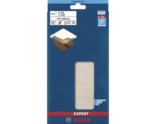 Bosch Expert M480 schuurnetset, 10 stuks, korrel P80 tot P180, afmeting 115x230 millimeter