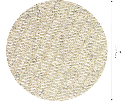 Rond textielmonster met een diameter van 125 mm.