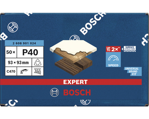 Bosch Expert schuurbladset, korrel P40, 93 x 93 millimeter, 50 stuks