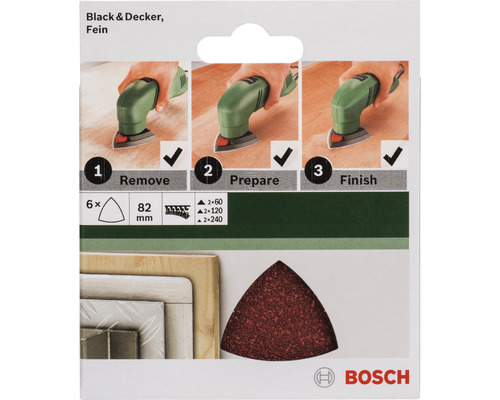 Black and Decker schuurpapier set, fijne korrel, zes stuks, 82 millimeter