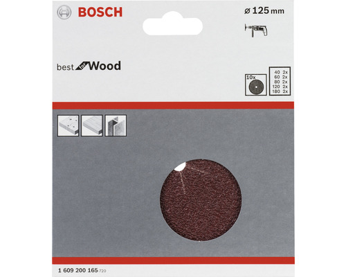 Bosch schuurschijvenset voor hout, diameter 125 mm, 10 stuks