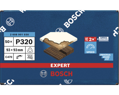 Bosch Expert schuurbladset, korrel P320, 93 x 93 mm, 50 stuks