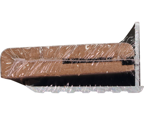 Dwarsdoorsnede van een plint met aluminiumprofiel en houten decor