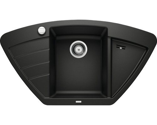 Hoekspoelbak van graniet met afdruiprek en zeefkorf