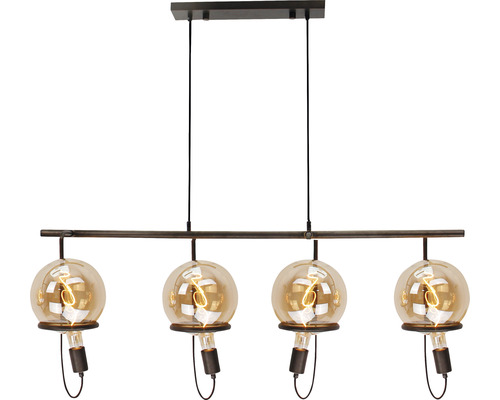 Hanglamp met vier lampen en glazen bolkap