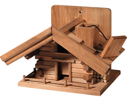 Houten vogelhuis in blokhutstijl