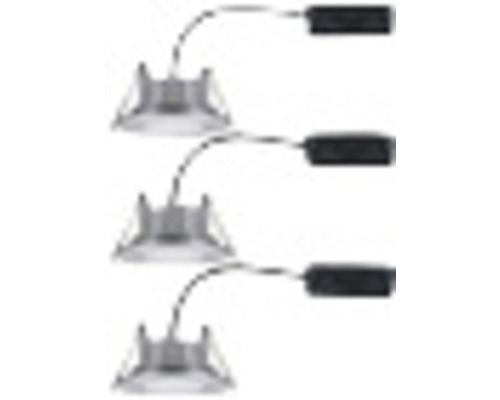 Drie metalen inbouwspots met kabel en aansluitdoos