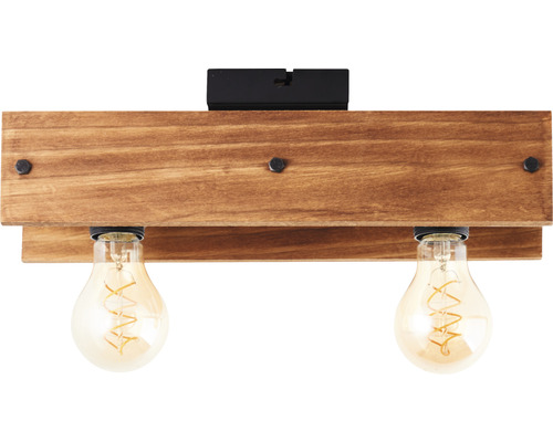 Houten plafondlamp met twee gloeilampen