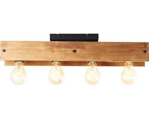 Houten plafondlamp met vier gloeilampen